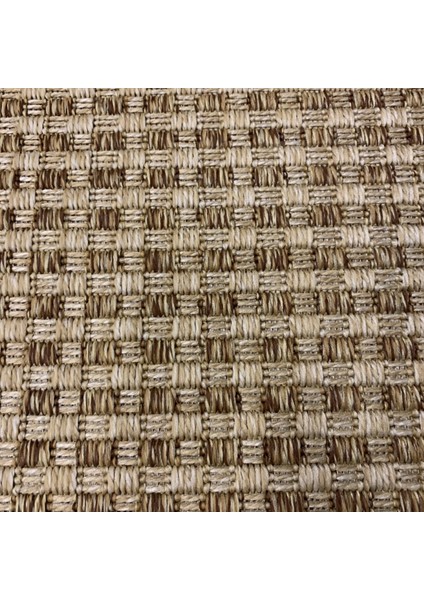 Kahverengi Kareli Örgü Desenli Sisal Jüt Halı - Hasır Görünümlü Halı - Hoom Rugs Sisal Jüt 667