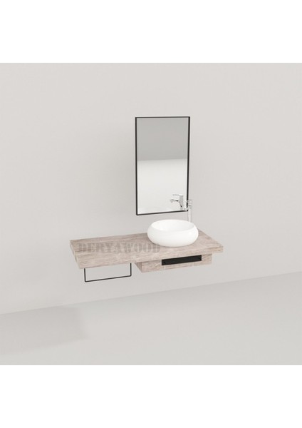 Genüs Ahşap Banyo Rafı 40*140*76 Beyaz Eskitme