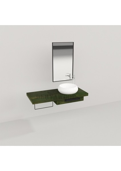 Genüs Ahşap Banyo Rafı 40*140*76 Yeşil Eskitme