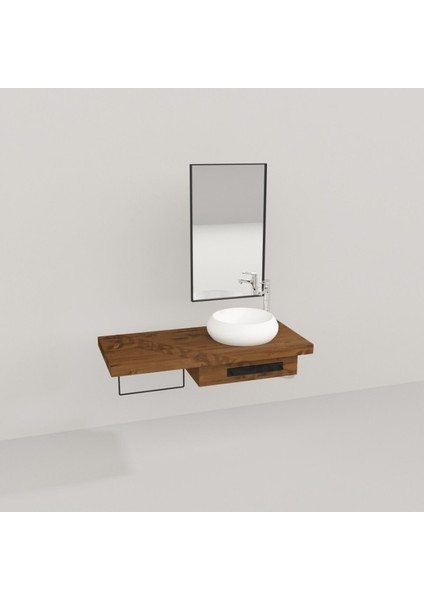 Genüs Ahşap Banyo Rafı 40*80*76 Ceviz Pürüzsüz