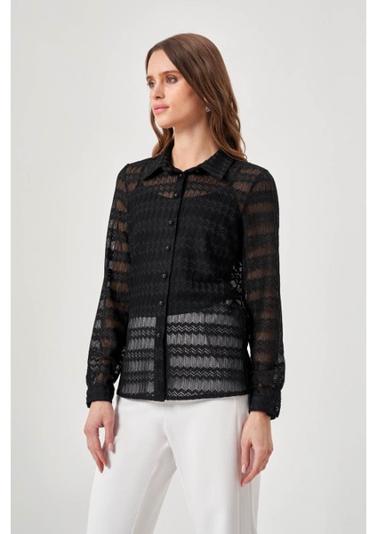 Dantel Dokulu Siyah Gömlek modelleri