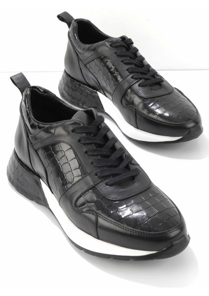 Siyah Siyah Kroko Leather Erkek Sneaker E01310101203