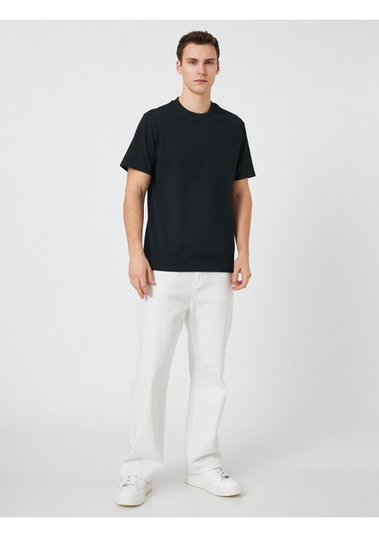 Bisiklet Yaka Tişört Cep Detaylı Etiket Baskılı Kısa Kollu fiyatları