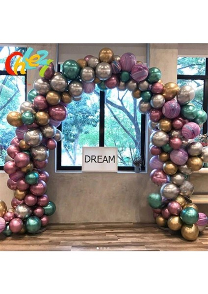 5 Metre Zincirli Krom Balon Doğum Günü Seti 125 Adet Krom Balon Karışık