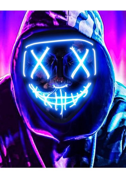 Teknoloji World Hallowen LED Işıklı Neon Maske 3 Modlu Parti Eğlence Maskesi Maske