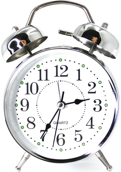 Büyük Boy Nostaljik Işıklı Gümüş Çalar Masa Saati