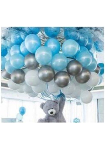 50 Ad A.mavi-Beyaz-Gümüş Metalik Balon, 5 mt Balon Zinciri , Parti Balon Seti 90010 fiyatları