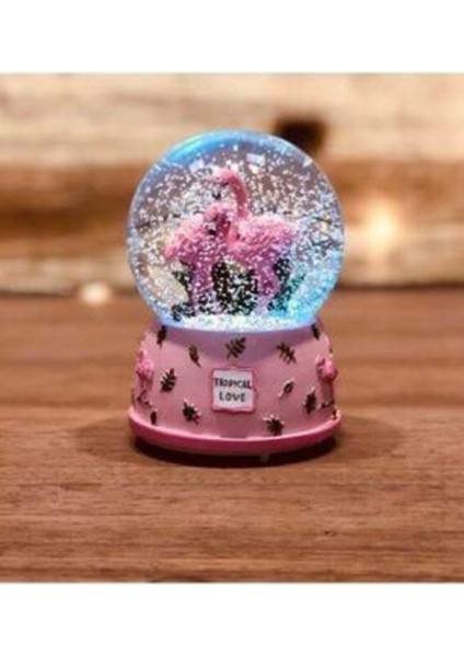 Flamingo Renk Degiştiren Işıklı Müzikli Orta Boy Kar Küresi 14 cm modelleri