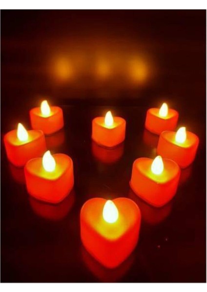 Kalpli LED Mum 12 Adet Ledli El Gülü Pilli Kalp Desenli Aşk LED Mumları