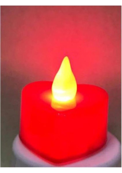 Kalpli LED Mum 12 Adet Ledli El Gülü Pilli Kalp Desenli Aşk LED Mumları