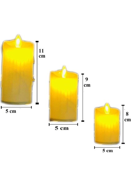 Alevli LED Mum Hareketli Alev Görünümlü Dekoratif Mum 3lü Set Masa Üstü Mum