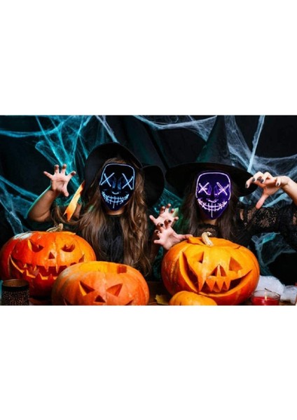 Teknoloji World Hallowen LED Işıklı Neon Maske 3 Modlu Parti Eğlence Maskesi Mor