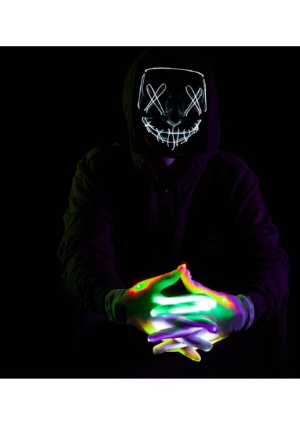 Teknoloji World Hallowen Parti Gözlüğü Maske LED Işıklı Neon Maske 3 Modlu Parti Eğlence Maskesi Ma