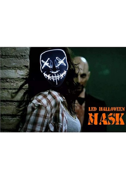 Teknoloji World Hallowen Parti Gözlüğü Maske LED Işıklı Neon Maske 3 Modlu Parti Eğlence Maskesi Ma