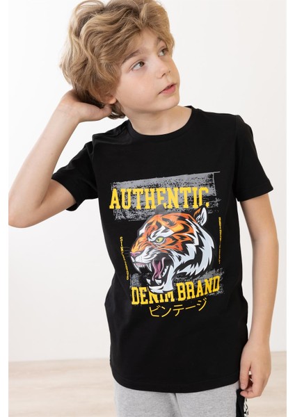 Kaplan Baskılı Erkek Çocuk Kısa Kollu T-Shirt