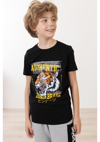 Kaplan Baskılı Erkek Çocuk Kısa Kollu T-Shirt