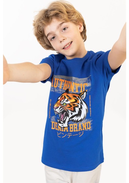 Kaplan Baskılı Erkek Çocuk Kısa Kollu T-Shirt modelleri