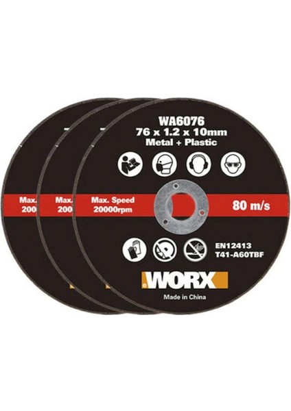 Wor x WA6076.3 W x 801 Için 76 x 10 mm 3 Adet Metal ve Pvc Kesme Taşı