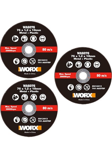 Wor x WA6076.3 W x 801 Için 76 x 10 mm 3 Adet Metal ve Pvc Kesme Taşı