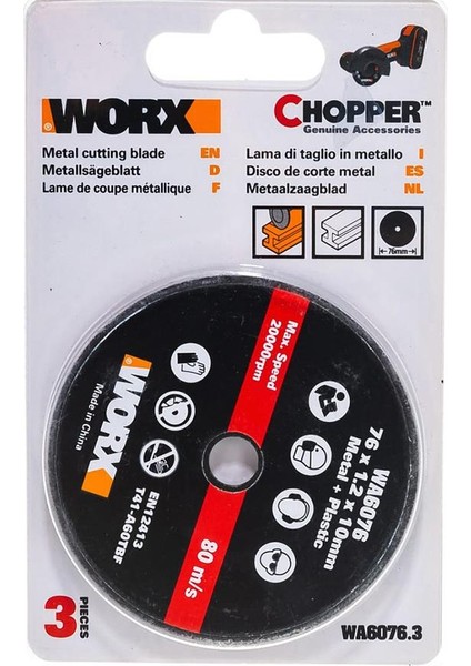 Wor x WA6076.3 W x 801 Için 76 x 10 mm 3 Adet Metal ve Pvc Kesme Taşı