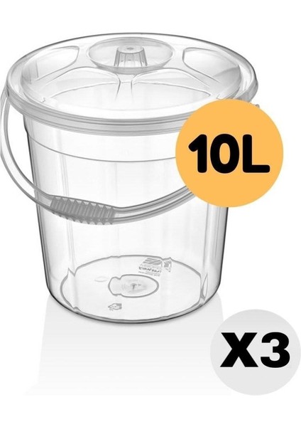 Şeffaf Su Kovası / Temizlik Kovası 10 Lt 3 Adet
