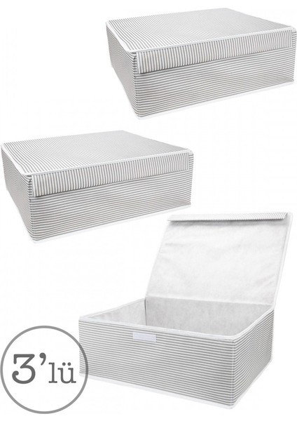 Venitahome 3 Adet Kapaklı Çok Amaçlı Çamaşır-Saklama-Düzenleme Vb Hurç, Kutu Baza 50 x 40 x 19