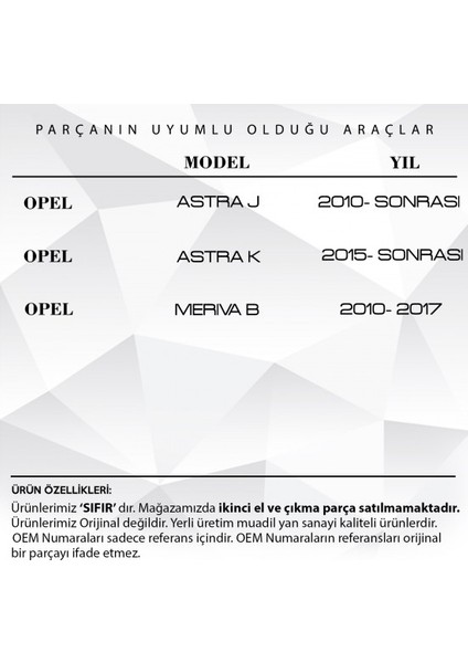 Opel Astra J, Astra K, Meriva B Için Ön Silecek Kapağı