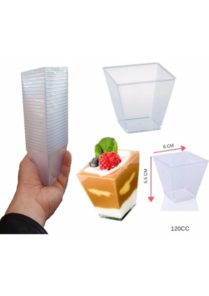 Pvc Prizma Mini Mika Plastik Kare Kap Küp Sunum Kase 120 cc 25 Adet