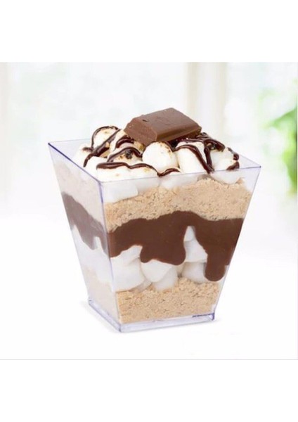 Pvc Prizma Mini Mika Plastik Kare Kap Küp Sunum Kase 120 cc 25 Adet modelleri