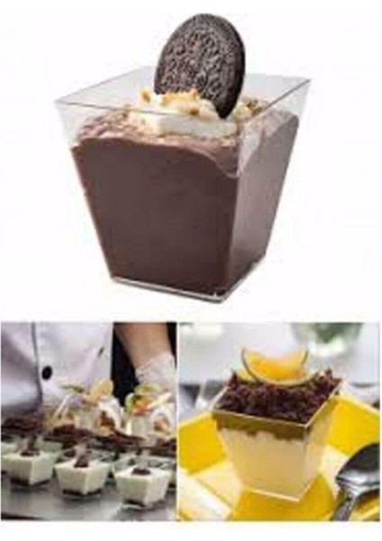 Pvc Prizma Mini Mika Plastik Kare Kap Küp Sunum Kase 120 cc 25 Adet indirimleri