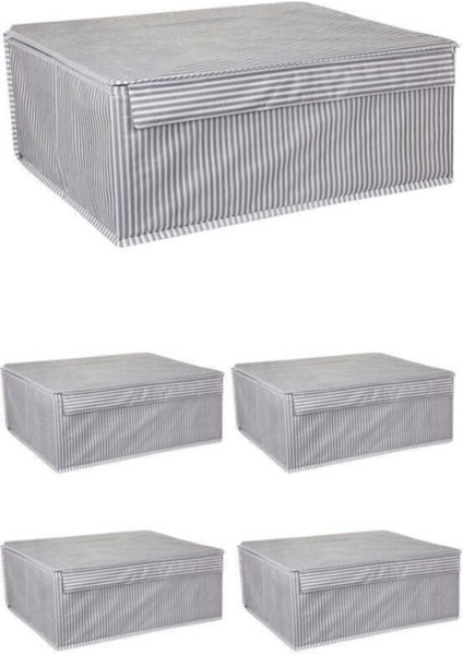 Tofipashop 5 Adet Kapaklı Çok Amaçlı Çamaşır Saklama Düzenleme Hurç, Kutu Baza 50 x 40 x 19 Gri