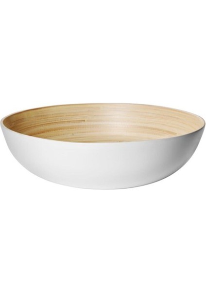 Ikea 30 cm Servis Kasesi, Bambu-Beyaz Meridyendukkan Yuvarlak Salata-Sunum Kasesi Bambu