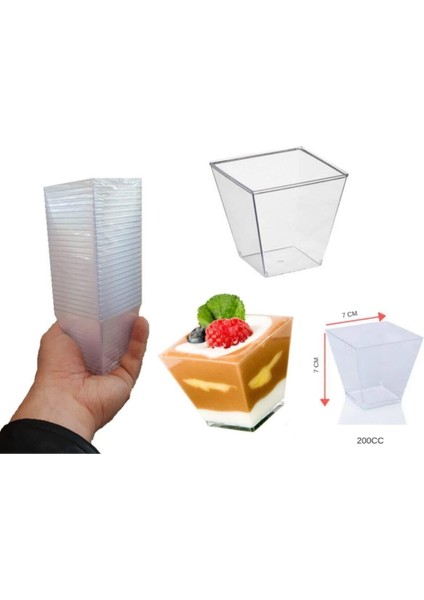 KRNVL-13750PVC Prizma Mini Mika Plastik Kare Kap Küp Sunum Kase 200CC 25 Adet