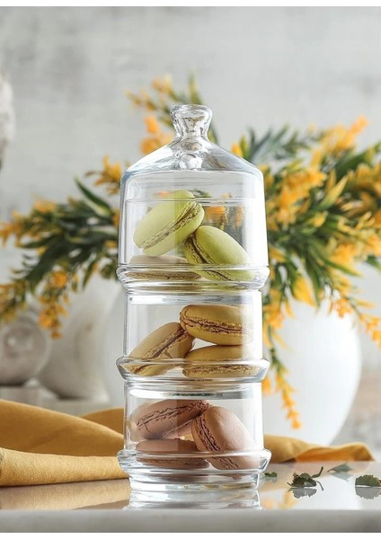 Berry Patisserie 3 Katlı Kurabiyelik Sunum Cam Kapaklı Saklama Kabı fiyatları