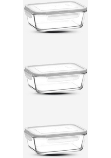 Cam Kilitli Saklama Kabı 3'lü Set 800CC-YENI Seri Dikdörtgen Cam Saklama Kabı