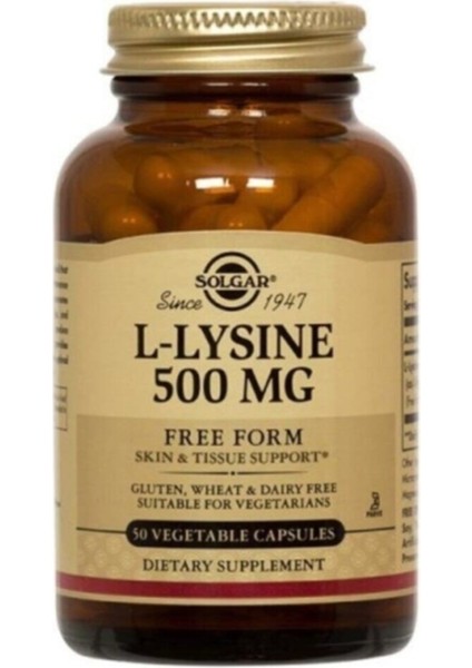 L-Lysine 500MG Free Form 50 Kapsül