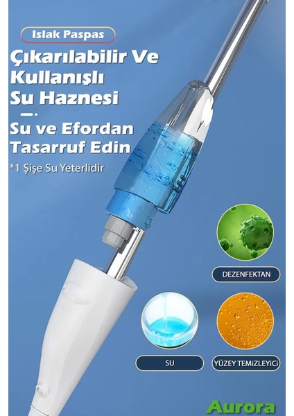 Savaşgrup Aurora 360° Derece Dönebilen Su Hazneli Püskürtmeli Sprey Mop (Sızdırma Yapmaz)