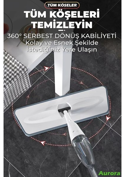 Savaşgrup Aurora 360° Derece Dönebilen Su Hazneli Püskürtmeli Sprey Mop (Sızdırma Yapmaz)