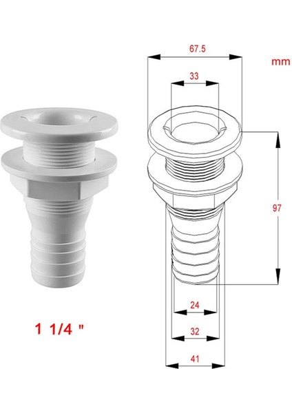 1-1 / 4 "thru-Hull Bılge Pompa Hortum Mutlu Konnektörü Tekne Yat 1-1 4 Inç (Yurt Dışından)