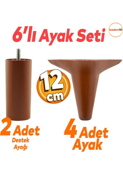 Aspen 6'lı Set Mobilya Tv Ünitesi Çekyat Koltuk Kanepe Baza Destek Ayağı Ayakları 12 Cm Kahverengi