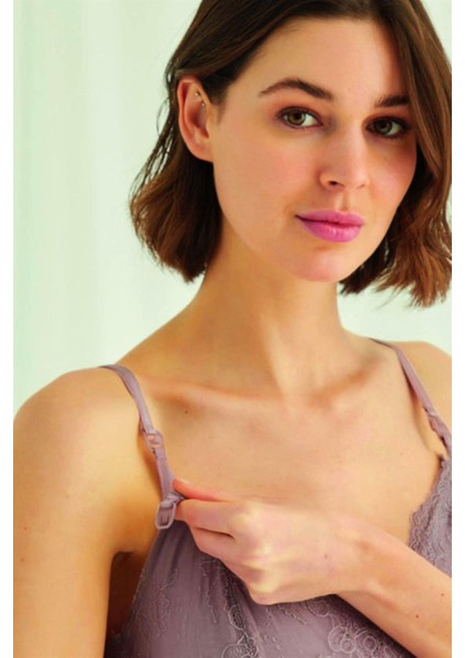 18490 Kadın Vizon Dantelli Ip Askılı Hamile Lohusa Gecelik modelleri