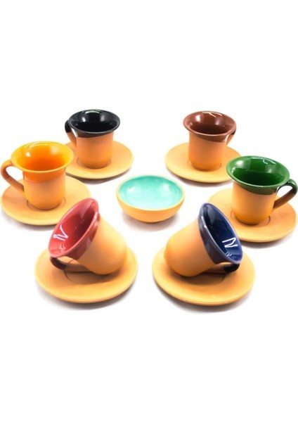 Renkli Toprak Fincan Seti 6lı Set
