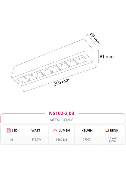 Sıva Üstü Tavan Armatürü Siyah Beyaz 2700K Sarı Işık NS102-2