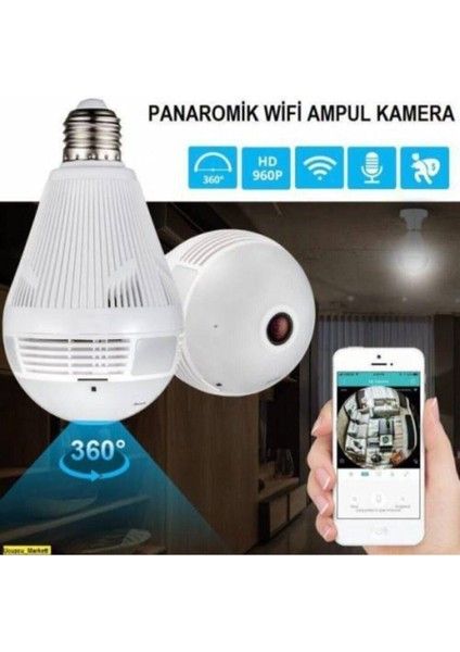 Panoramik 360° Ampul Şeklinde Güvenlik Kamerası 1080P Wifi