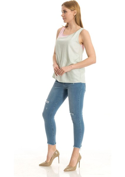 Pembe Garnili U Yaka Kolsuz Bluz modelleri