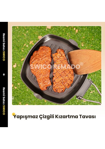 Ahşap Katlanır Saplı Kamp Karbon Çelik Izgara Tava (Yurt Dışından)