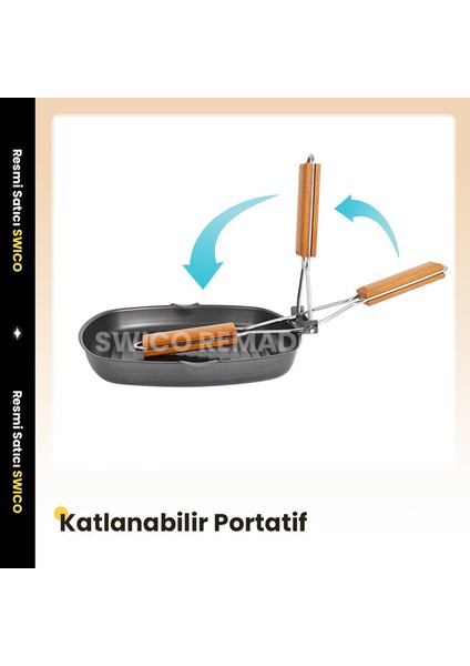 Ahşap Katlanır Saplı Kamp Karbon Çelik Izgara Tava (Yurt Dışından)