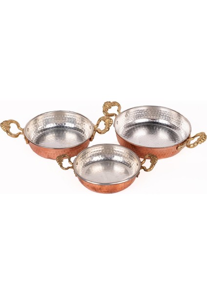 Dmt Copper Home Dmt Gaziantep Bakır Sahan Omlet Yumurta Tavası 3'lü Set 1.sınıf 14-16-18 cm (Kalayl