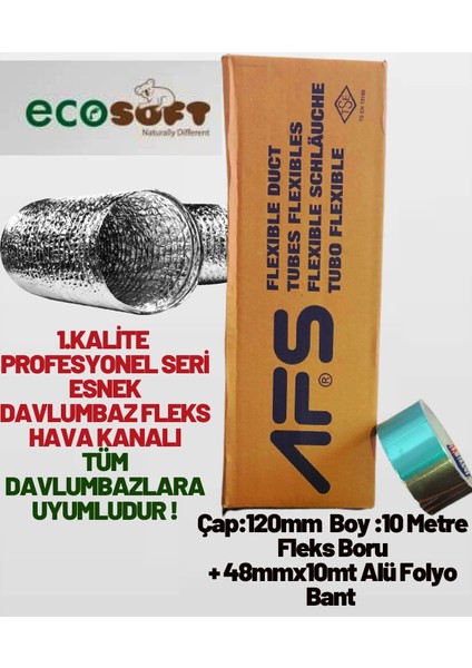 Çap 120 Boy 10MT 1. Kalite Profesyonel Aspiratör Borusu ve 44MM 10MT Alüminyum Folyo Bant S