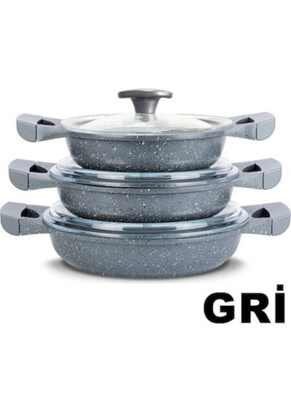 Granit Döküm Sahan Seti Gri 6 Parça Thermoad Granit Döküm Sahan